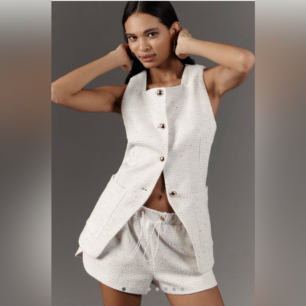 Anthropologie Maeve Square-Neck Tweed Vest